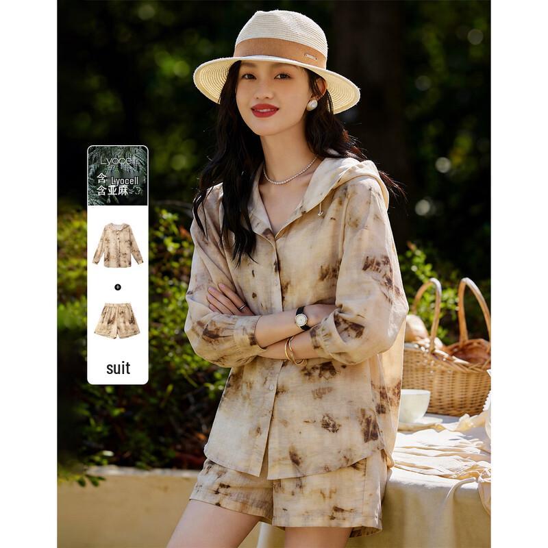 Demana Spring Retro Tie-Dye Hooded Top & Shorts Set S