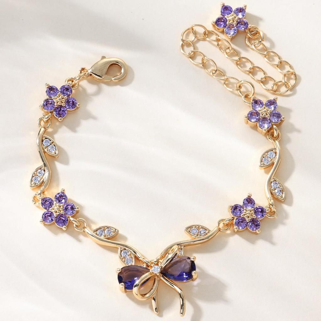 Charming Heart Flower Butterfly Bracelet: Valentine's Day Gift in INS Style Zircon & Copper.