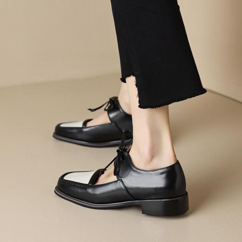 

Новые женские туфли на шнуровке с низким верхом, однотонные повседневные туфли на толстой подошве с нескользящей подошвой большого размера, на низком каблуке и ленивые туфли на один шаг. 39 чёрный