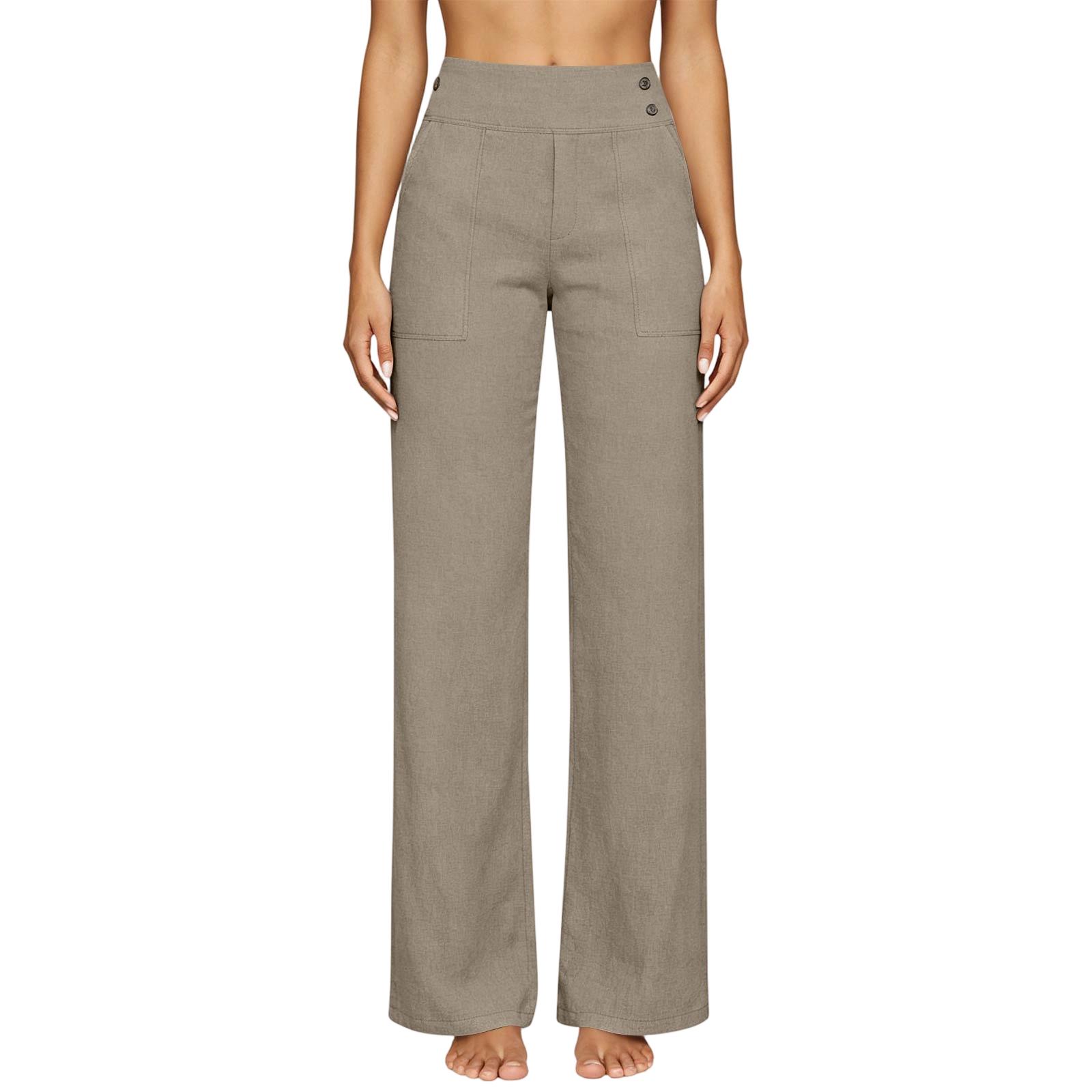 

Women High Waist Drawstring Wide Leg Casual Pants Relaxed Fit Lightweight Trousers with Pocket Design for Spring L хакі