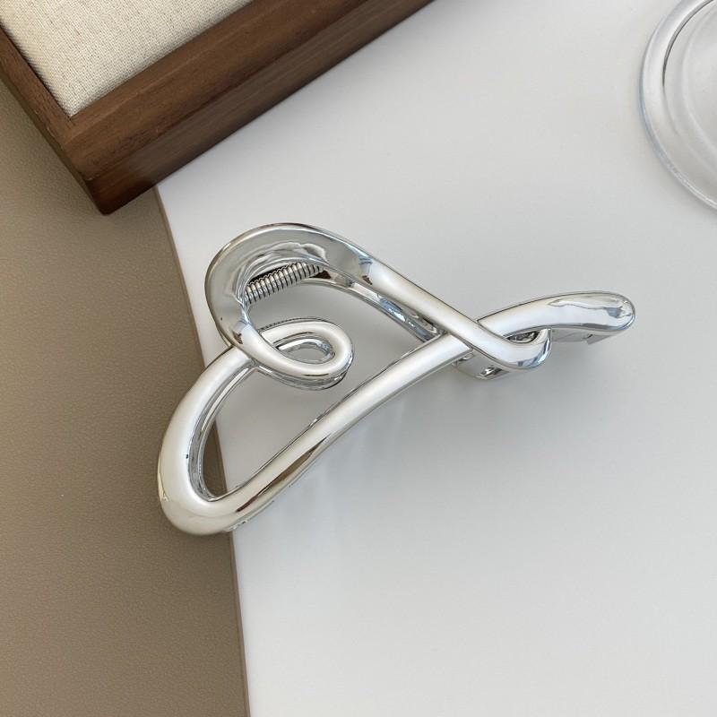 Silver Cold Wind Hair Clip Women High-end Hair Texture Shark Clip Simple Love Hair Accessories