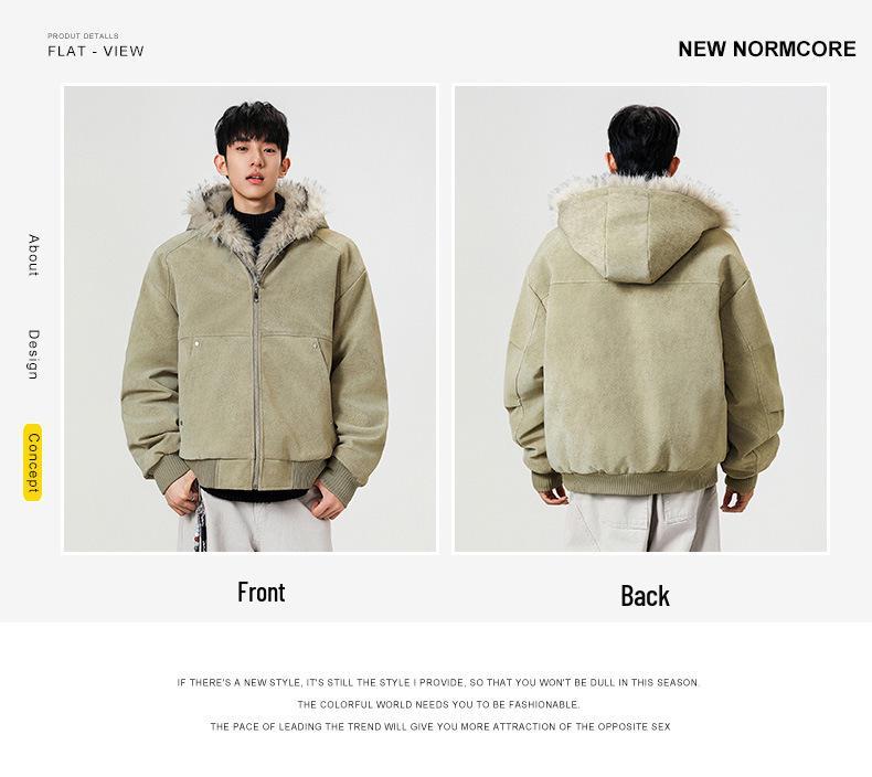 Unisex Winter Hooded Cotton Coat with Sable Collar, Thickened and Velvet-Lined for Warmth and Cold Protection