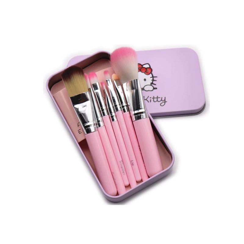 Hello Kitty Cosmetic Brush Kit With Synthetic Hair Sevenpiece Travel Friendly Makeup Tools