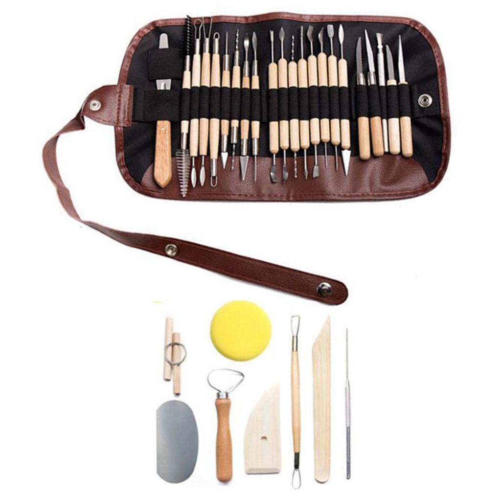 30Pcs Sculpting Tool Pottery Clay Double Ended Wooden Handle Ceramic Carving Set Kit for DIY