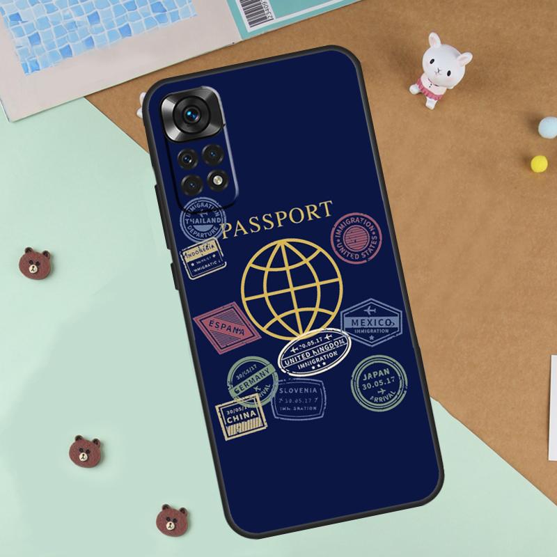 Passport Travel Stamps Case For Xiaomi Redmi Note 13 14 9 10 11 12 Pro 10S 11S 12S Cover For Redmi 13C 10C 12C 14C
