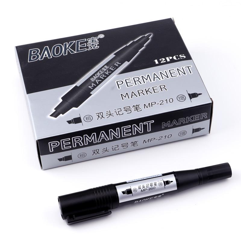 BaoKe MP210 Double-Ended Black Marker Pen, Fade-Resistant & Waterproof, Thick Oil-Based Tip