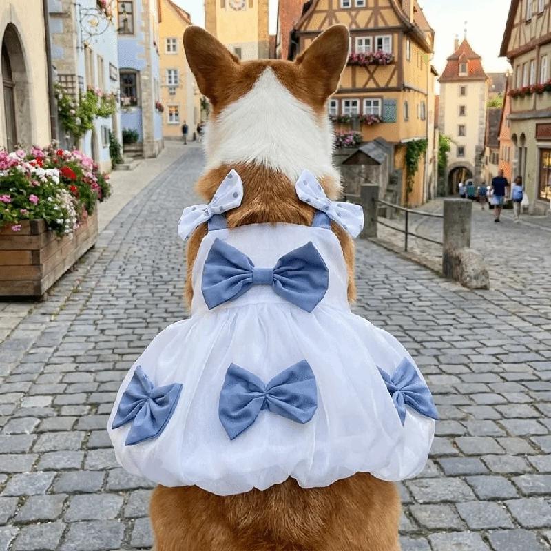 Fashion Thin Breathable Dog Princess Dress Bow Design Lightweight Pet Lace Skirt Comfortable Soft Dog Puff Skirt Outdoor Walk