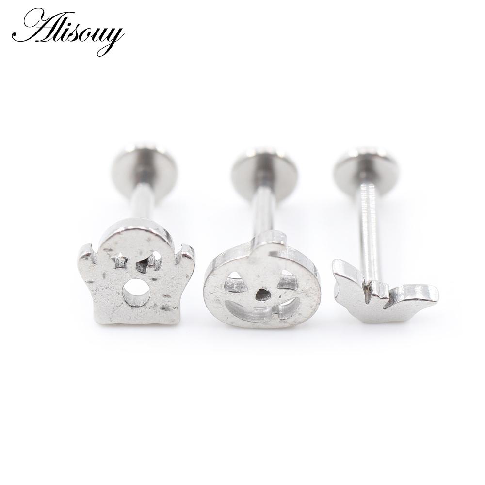 1PC Stainless Steel Halloween Pumpkin Bat Ghost Star Tragus Helix Labret Lip Rings Cartilage Ear Earring Piercing Body Jewelry