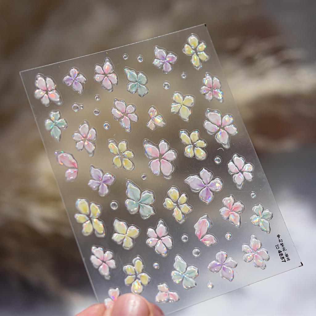 Charming Petal Flower Colorful Wildflowers Daisy Leaves 5D Relief Self Adhesive Nail Art Sticker Decoration Manicure Decal DIY