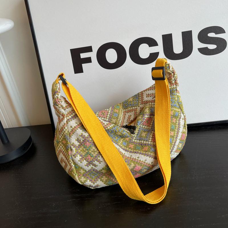 Female Shoulder Messenger Bag Trend Bag Simple Zipper Handbags Ethnic Style Canvas Shoulder Bag Small Tote 2024 Woven Beach Bag
