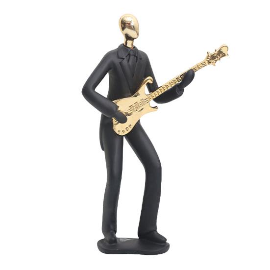 Decorazione Musicale Nera Opaca Scultura di Musicista in Resina, Base Stabile Chitarra Astratta Sassofono Cantante Statuetta Artistica Statua, Decorazione a Tema Band,