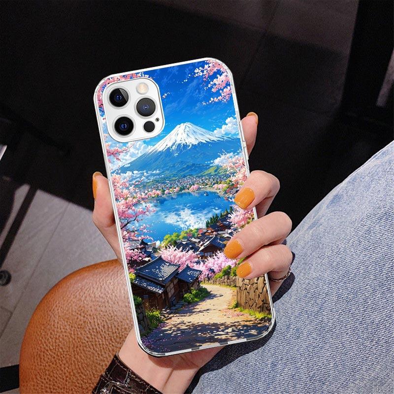 Japanese Cherry Mount Fuji Phone Case For iPhone 13 12 Mini 11 Pro Max XS XR X SE 7 8 Plus 5S 5 6S 6 Gift Print Cover Fundas