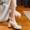 Hochzeit High Heels mit Brautkleid Französischer dicker Absatz Mary Jane dicker Absatz Schuhe weiche Sohle keine müden Füße Brautschuh Damen 2025