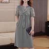 ZANZEA Elegant Womens Casual Round Neck Short Sleeve Splice Dress
