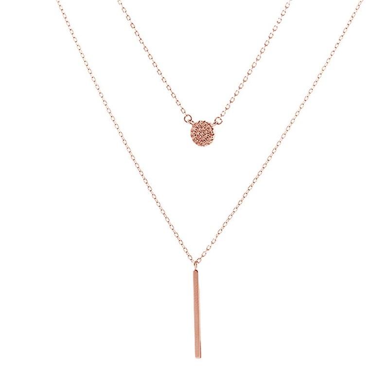 Rose Gold Silver Color Double Layer Necklace Round Shiny Full Zircon Long Pendant Necklaces Gift For Girl Fine Accessories