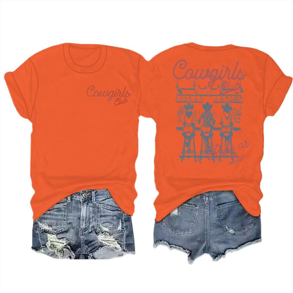 Unisexs Western Cowgirl Club Graphic Tee Casual Crew Neck Short Sleeve Tshirt With Cowgirl Letter Design Streetwear Female Tops