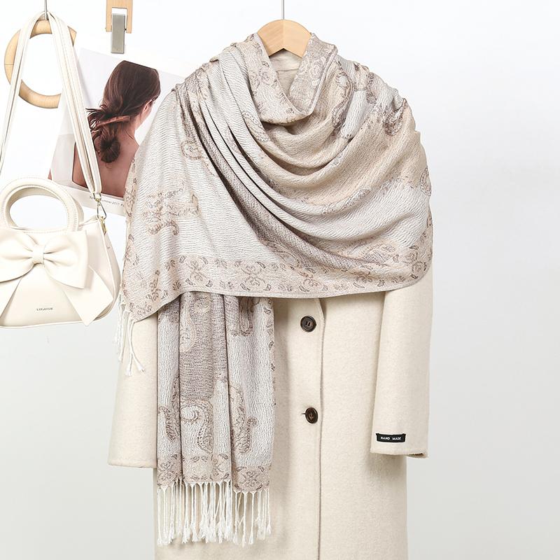 Paisley Pashmina Shawl Scarf Women Jacquard Cashew Printed Scarves Flowers Borders Female Tassel Blanket Wraps Ethnic Shawls