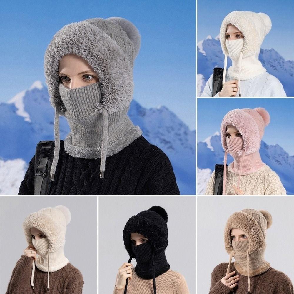 Fluffy Texture Warmth Cover Hat Neck Integrated Hat  Winter Season Outdoor Activities