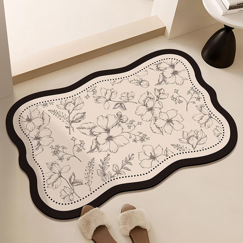 Non-Slip Sole Bathroom Mat Floral Print Bathroom Mat Absorbent Quick-Drying Mat Home Decor, Bathroom Decor