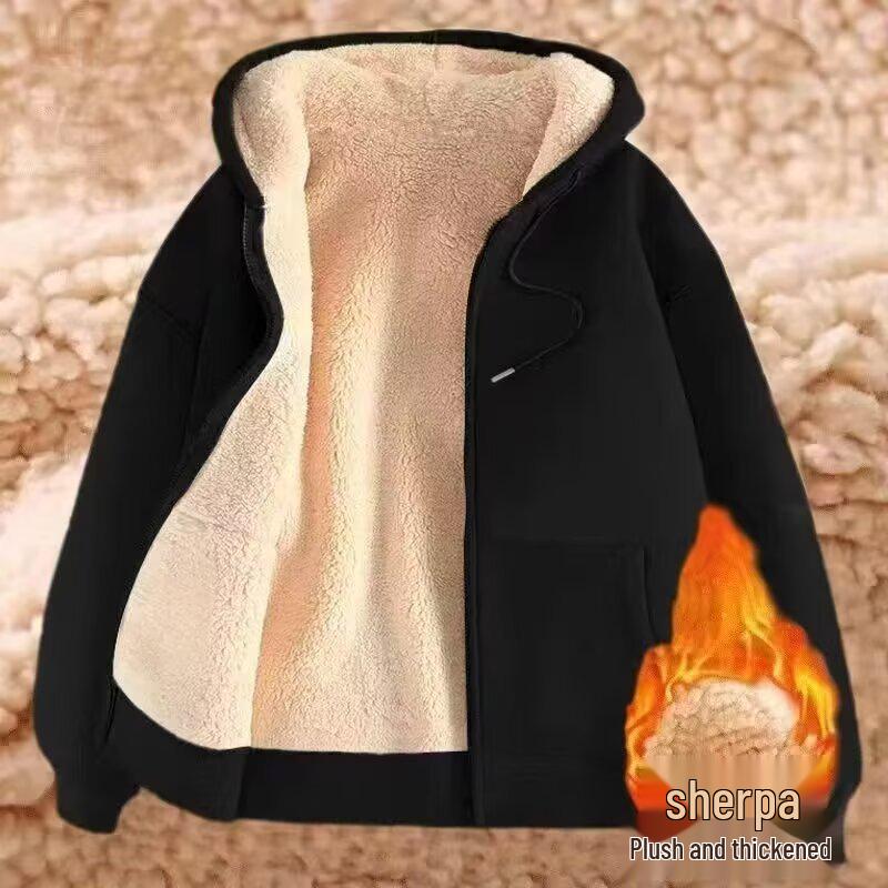 Herren Plüsch Lammwolle Strickjacke Hoodie - Locker, Übergröße, Verbrühschutz, Verschleißfest, Schmutzabweisend, Kapuzenjacke für Herbst/Winter