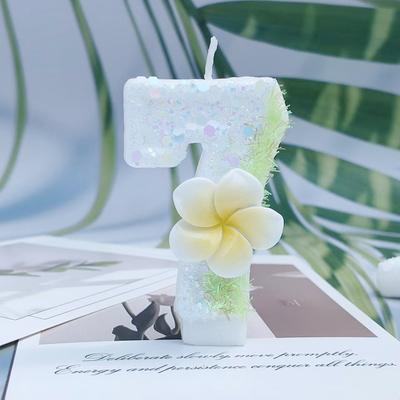 Creative Design White Frangipani Digital Candle Birthday Cake Candle Surface Effect Handmade DIY Decoration
