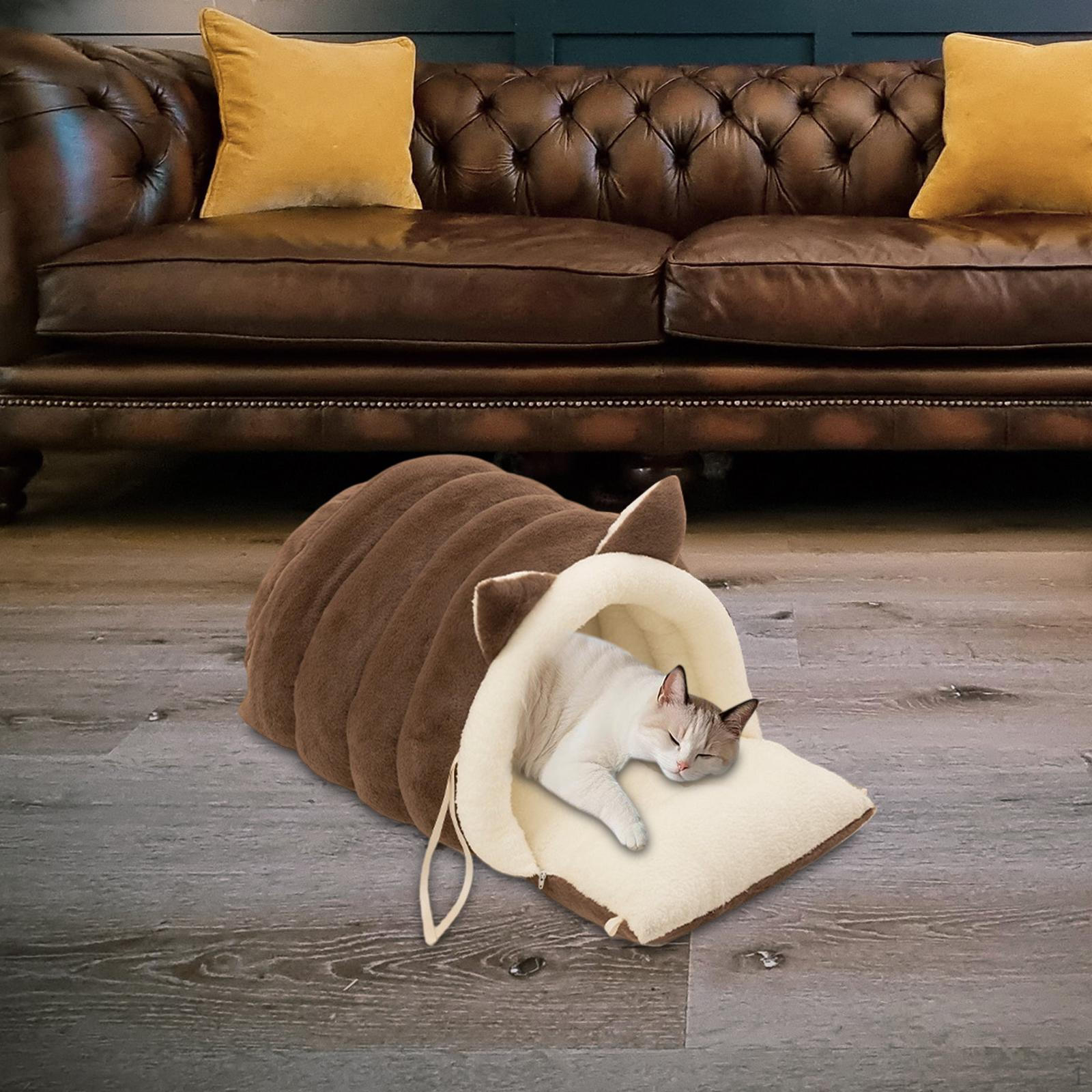 

Cat Bed Cave with Removable Roof, Cozy Cave, Sleeping Bag, Soft Slippers, Pet for Kittens, light coffee