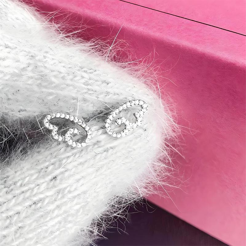 

Love Wings Cross Stainless Steel Ear Bone Nail Shiny Zircon Trendy Thread Earring For Women Body Piercing Accessory