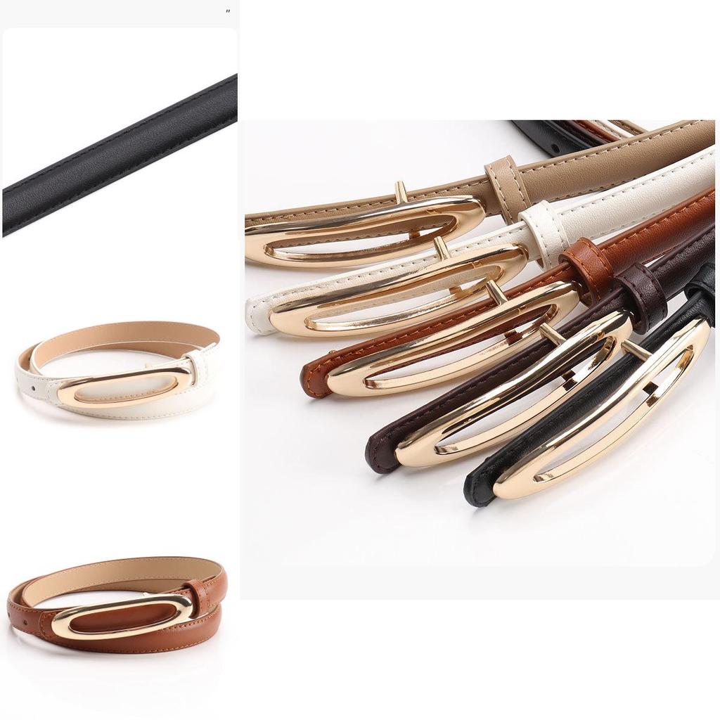 Minimalist Women Leather Belt With Elliptical Flat Buckle For Casual Dress And Jeans