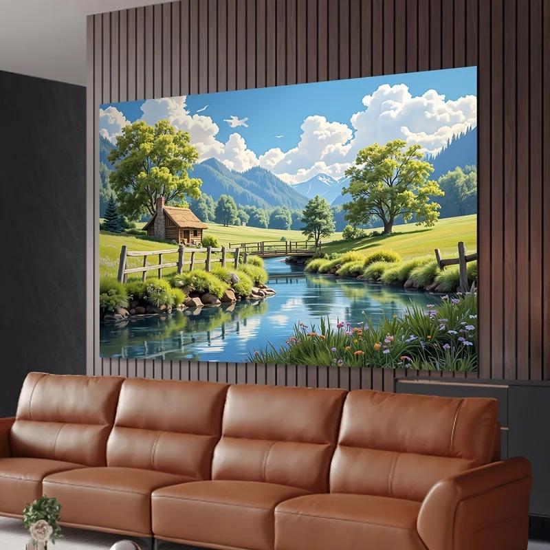 VIKAMA Soothing Pastoral Landscape Tapestry NaturalStyle Decorative Wall Hanging For The Bedroom Headboard