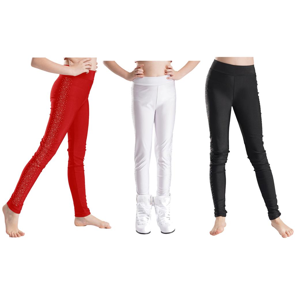 Dziecięce dziewczęce błyszczące dżetów spodnie do łyżwiarstwa figurowego elastyczne legginsy treningowe z wysokim stanem do ćwiczeń gimnastycznych