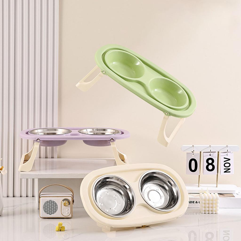 Non Slip Stainless Steel Double Bowl Pet Food Dish With Anti Spill Design For Cats And Dogs Durable Easy Clean