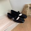 Cowhide Version~ Grape Mother Same Leather Square Head Shallow Mouth One Word with Flat Bottom Inner Height Increase Mary Jane Shoes Women's Single 