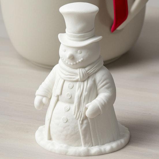 White Unpainted Craft Ornament 3D Printed Gentleman Snowman Figurine, Decorative Desktop Ornament, DIY Paintable Customizable Holiday Statue