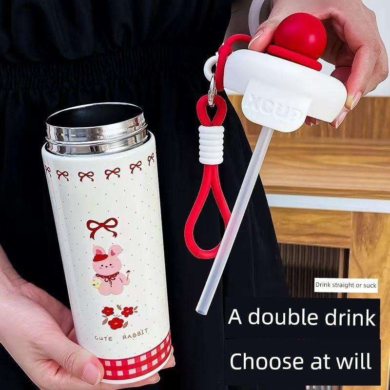 316 Large Capacity Vacuum Cup Girl Good-looking Kettle Student School Cup Portable Straw Cup Good-looking Coffee