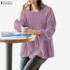 Women Casual Round Neck Solid Color Long Sleeve Blouse