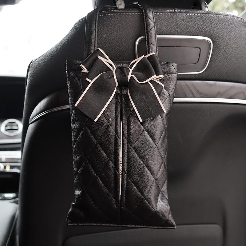 Cute Cartoon Panda Doll Car Tissue Box Seat Headrest Leather Paper Tower Holder Auto Interior Organizer Styling Car Accessories