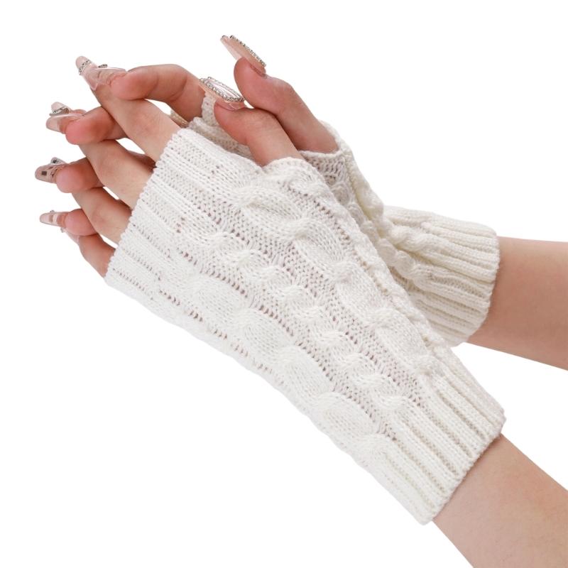 Comfortable Winter Arm Sleeves Fingerless Gloves Soft Acrylic Fibre Cable Knit Gloves For Outdoor Daily Use And Sport