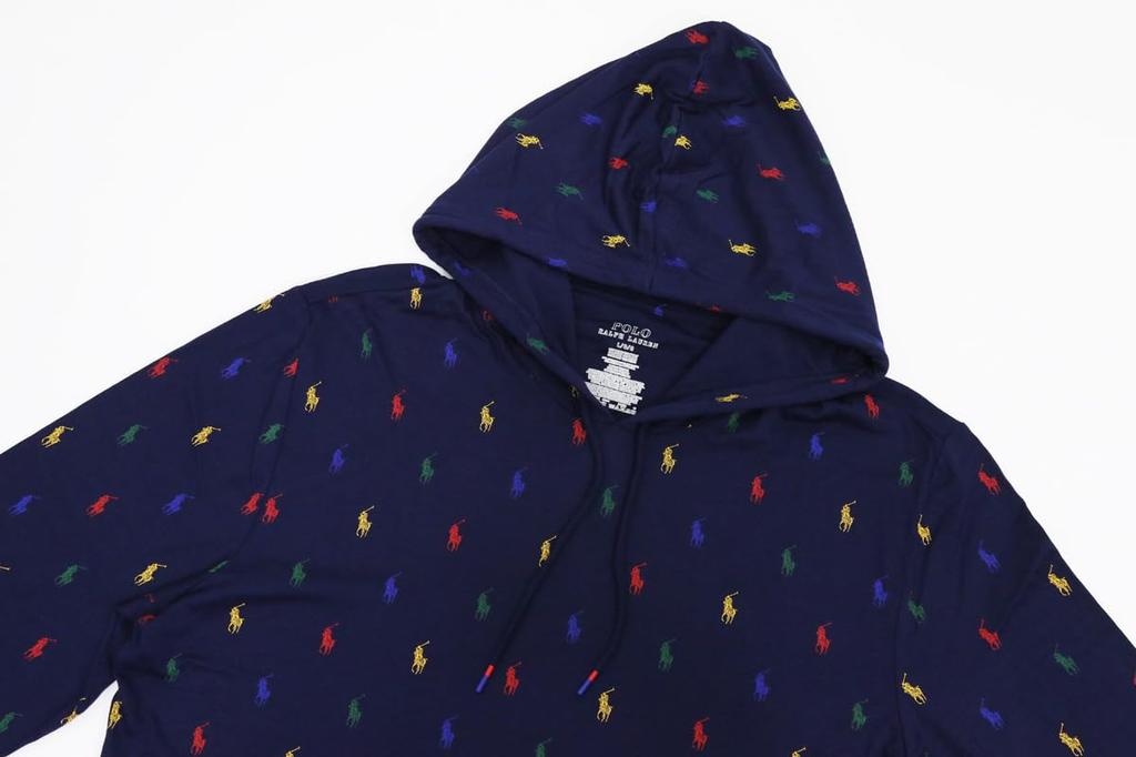 POLO RALPH LAUREN Print Hooded Long Sleeve SUPREME COMFORT Size Navy Men's Multi-Pony T-Shirt, 0107511, Small, [Used]