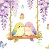 Watercolor Wisteria Birds Wall Decal, Self-Adhesive Residue-Free Window Sticker, Easy Apply Wall Sticker for Bedroom Kitchen Bathroom