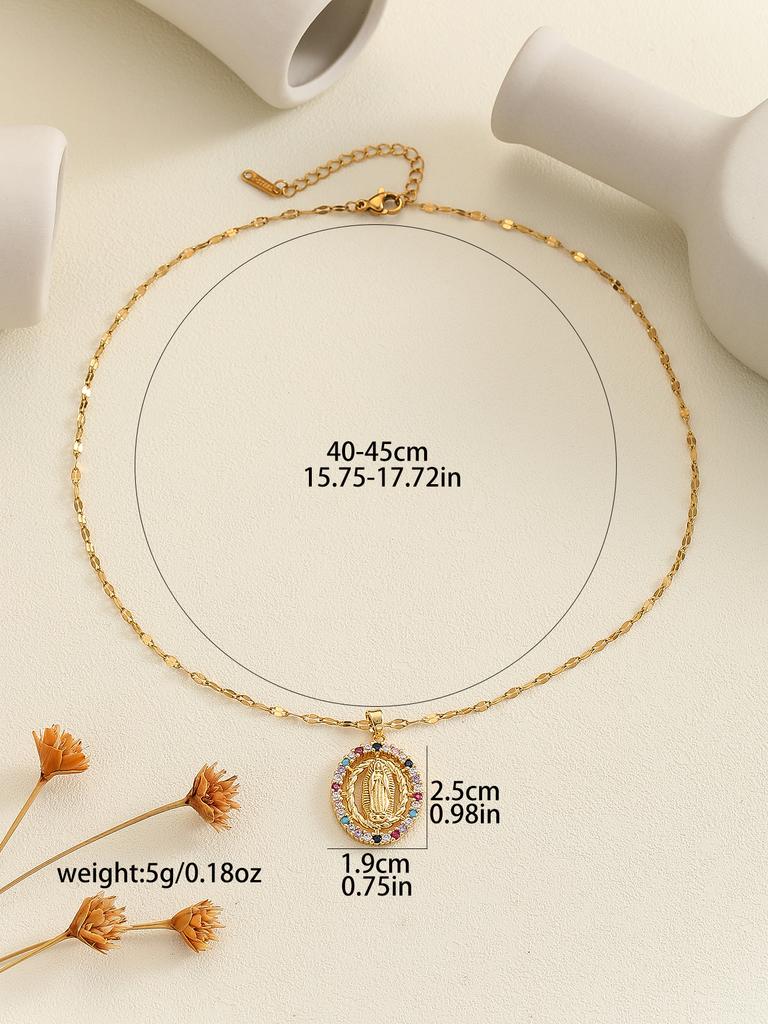 Europeisk og amerikansk mote minimalistisk herre- og damehalskjede med mikroinnfattet zirkonium, uthulet sirkulært design av Jomfru Maria