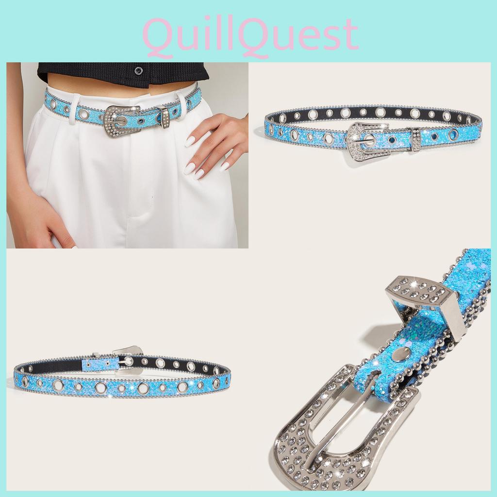 Stylish Pu Leather Belt With Crystalstudded Edges And Classic Pin Buckle For Elegant Outfits