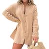 2 Pcs/Set Women Shirt Shorts Set Solid Color Long Sleeves Lapel Collar Single-breasted Split Blouse High Waist Loose Above Knee