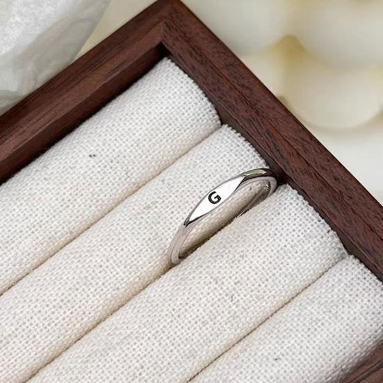 Yousheng Women Ring Simple Style Bright Luster Geometric Smooth Polished Adjustable Decorative Gift Alphabet A-Z Letters Initial Name Finger Ring
