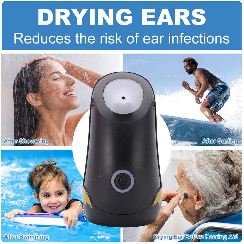 Ear Dryer Multifunctional Thermostatic Design Portable Ear Water Drying Aid for Home Black