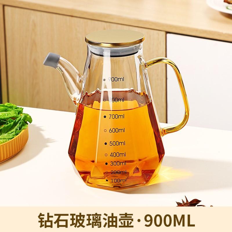 500/700/900ml Clear Glass Oil Bottle with Scale and Handle  Heat-resistant Soy Vinegar Sauce Environmental Protection Container