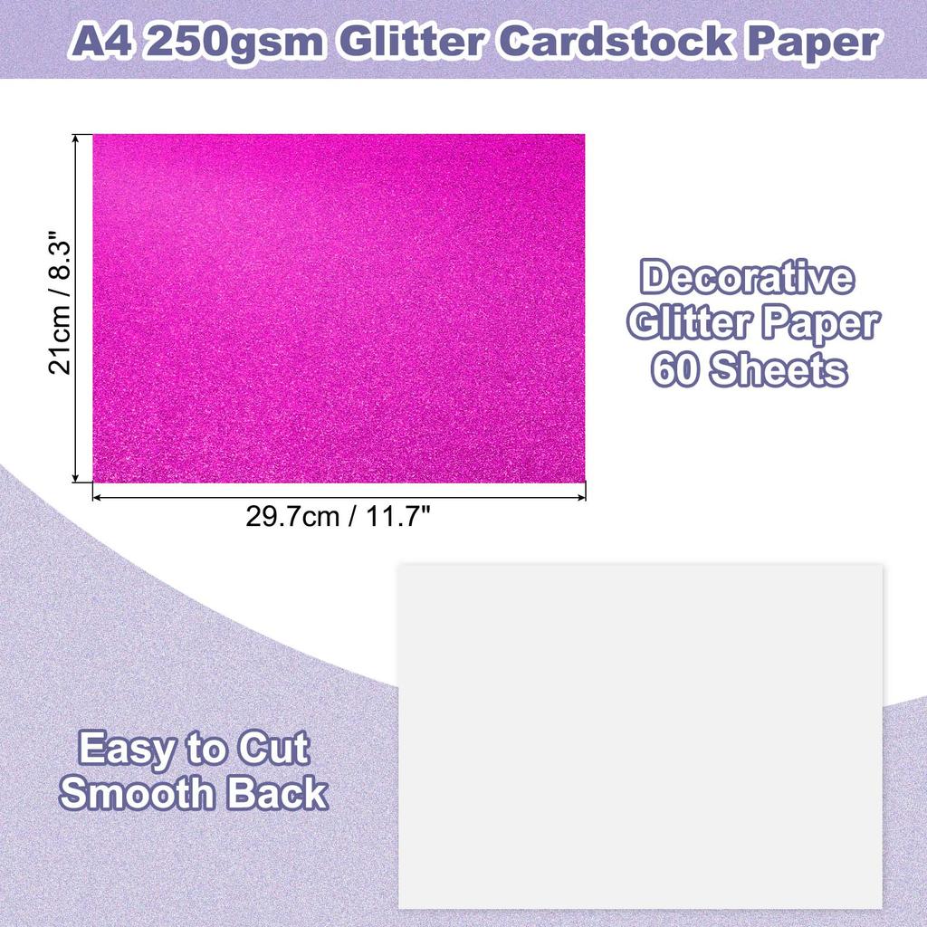 60Sheets Glitter Cardstock A4 Glitter Paper Card Stock Shiny Scrapbook 250gsm Sparkly Paper Large Shimmer for Scrapbook DIY Art