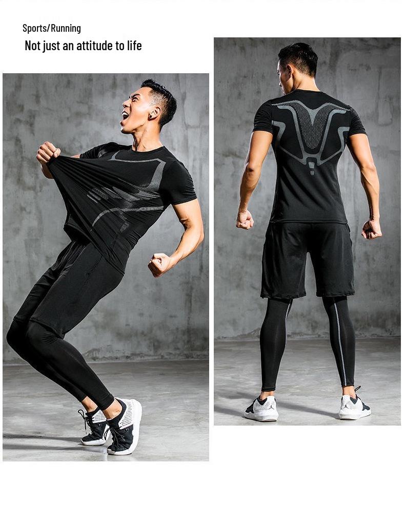 Men's Fleece-Lined Breathable Fitness Set: Warm Base Layer Tights & Long Sleeve Shirt for Running/Basketball