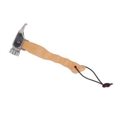 Martillo de camping mini con mango de madera y cabeza perforada, portátil y multifuncional con cordón.