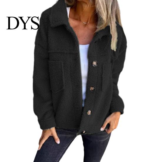 Trendy Women Outerwear Winter Jacket with Double Pockets Thick Fleece Button Closure Cardigan Coat Long Sleeves Warm Windproof Heat Retention Outdoor