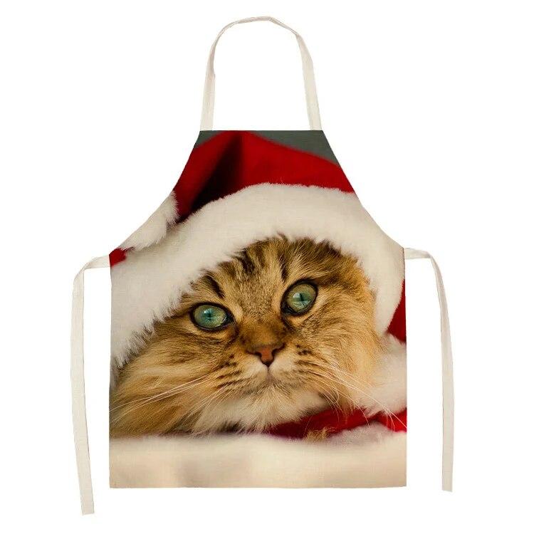 Simple Red Hat Cat and Dog Pattern Women's Kitchen Apron Linen Clean New Year 2022 New Apron